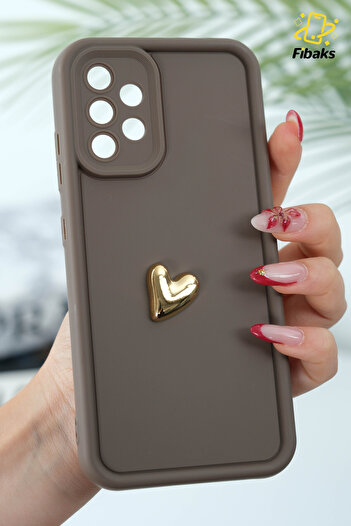 Fibaks Case for Samsung Galaxy A32 3D Heart Design Brown Pattern Soft Camera Protection Silicone Cover