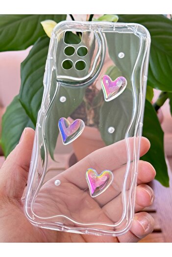 Fibaks Case for Xiaomi Redmi 10 4g 2022 3D Heart Pearl Design Patterned Camera Protection Transparent Silicone Cover