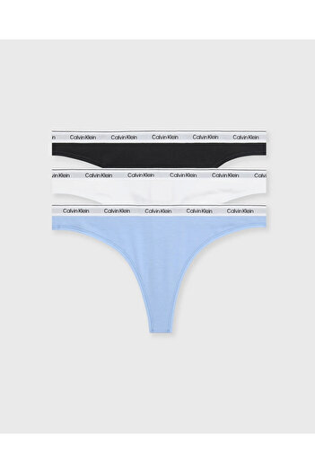 Calvin Klein Kadın Marka Logolu Elastik Bantlı Günlük Kullanıma Uygun Siyah-Beyaz-Mavi Külot 000QD52