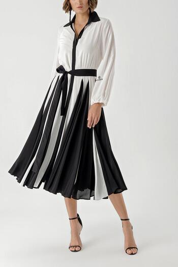 SOCIETA Black and White Two-color godeli shirt dress 94339