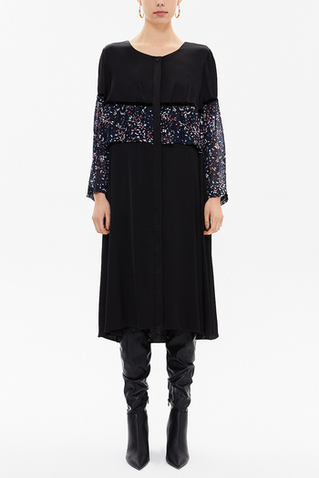 SOCIETA Black Lace and Chiffon Detailed Loose Fit Midi Dress 92482
