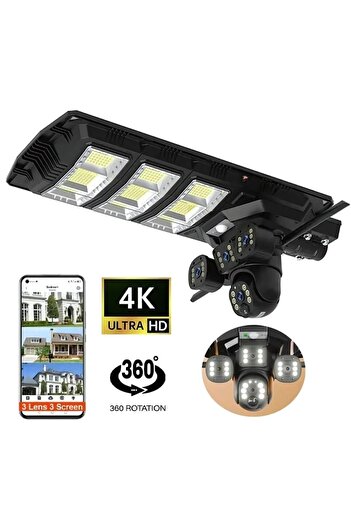 barste 4G Camera with Solar Lamp 450W, 9MP, PTZ 360°, Night Vision, Audio, IP65, V380, LED Street Light