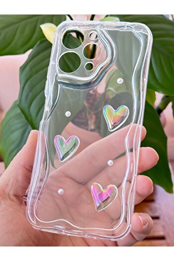 Fibaks Xiaomi Redmi 12 4g Case 3D Heart Pearl Design Patterned Camera Protection Transparent Silicone Cover