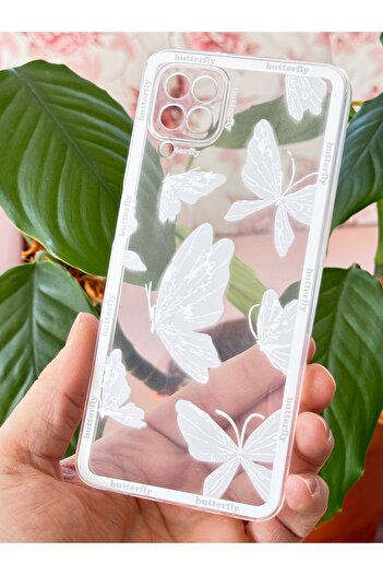 Fibaks Case for Samsung Galaxy A12/M12 Transparent Butterfly Design Patterned Camera Protection Soft Silicone Cover