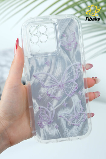 Fibaks Oppo Reno 5 Lite Case Plug-In Camera Protection Glossy Hologram Butterfly Pattern Shock Absorbing