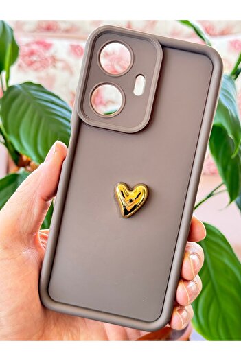 Fibaks Realme C55 Case 3D Heart Design Brown Pattern Soft Camera Protection Silicone Cover