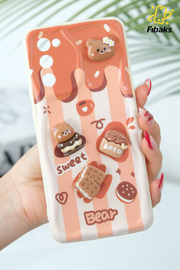 Fibaks Galaxy S20 Fe Compatible Case Designed Patterned Camera Protection Teddy Bear Biscuit Colored Cofffe Silicone