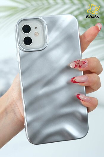 Fibaks Case for Apple iPhone 11 Glossy Embossed Wave Design Patterned Silver Shock Absorbing Silicone Cover
