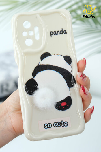 Fibaks Redmi Note 10 Pro Compatible Case Designed Patterned Camera Protection Panda White Tassel Silicone Cover