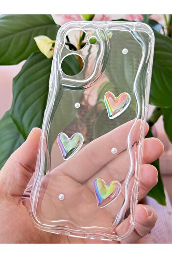 Fibaks Realme 10 4g Case 3D Heart Pearl Design Patterned Camera Protection Clear Silicone Cover