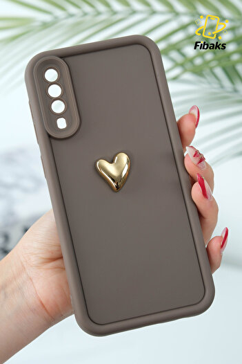 Fibaks Case for Samsung Galaxy A30S/A50 3D Heart Design Brown Pattern Soft Camera Protection Cover