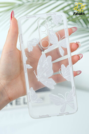 Fibaks Redmi Note 8 Pro Compatible Case Designed Patterned Camera Protection Transparent Butterfly Flexible Soft Cover