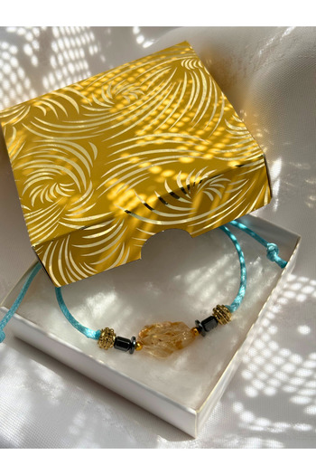 ayrestyle Raw Citrine Stone Women's Macrame Drawstring Adjustable – Red Purple Turquoise Money Abundance Blessing Bracelet