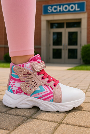 BUCKHEAD Girl's Winged High Top Sneakers - Velcro Sports Shoes