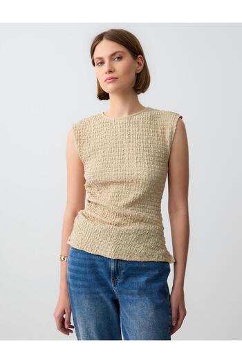 Jimmy Key Mink Round Neck Sleeveless Patterned Knitted Blouse