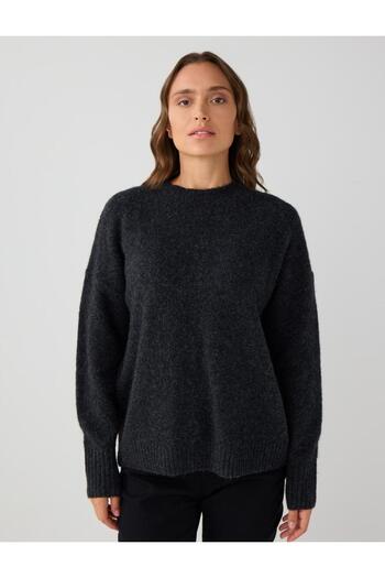 Jimmy Key Anthracite Long Sleeve Crew Neck Wool Blend Knitwear Sweater