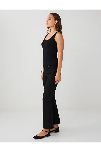 Jimmy Key Black Slim Fit Wide Leg High Waist Knitted Trousers