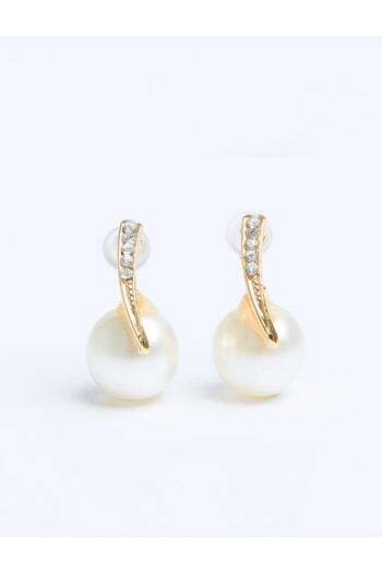 Jimmy Key Sparkling Elegant Earrings with Pearl Figures in Silver Color