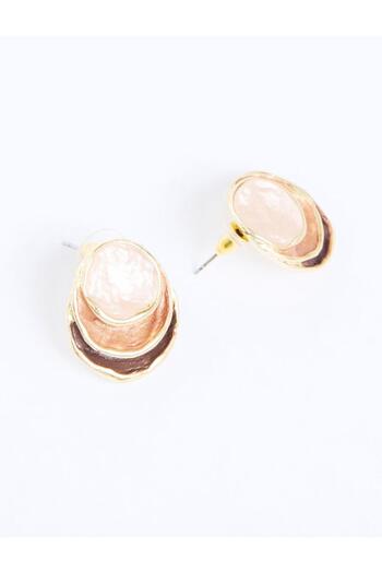 Jimmy Key Brown Enamel Detailed Round Figured Earrings