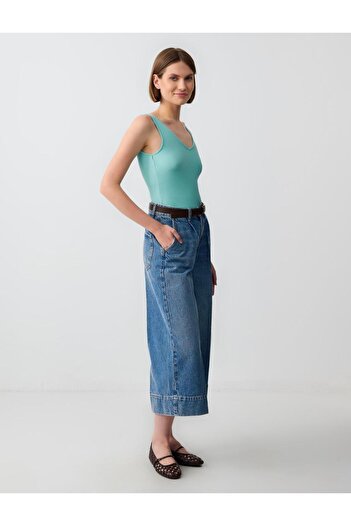 Jimmy Key Indigo Blue 100% βαμβακερό τζιν παντελόνι με ψηλόμεσο χαλαρό πόδι