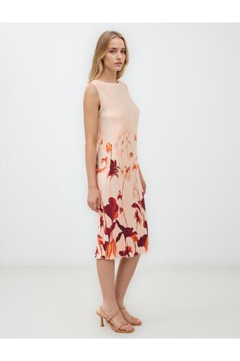 Jimmy Key Salmon Pink Round Neck Sleeveless Patterned Knitted Midi Dress