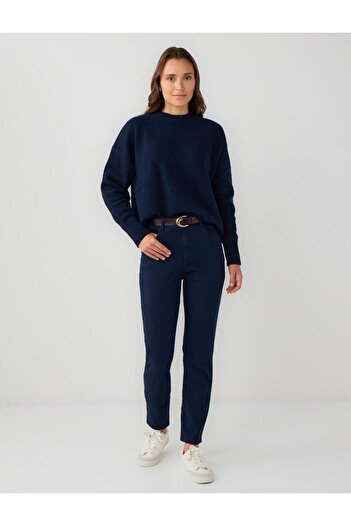 Jimmy Key Navy Blue Long Sleeve Crew Neck Wool Blend Knitwear Sweater