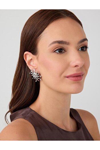 Jimmy Key Silver Color Sun Figured Shiny Earrings