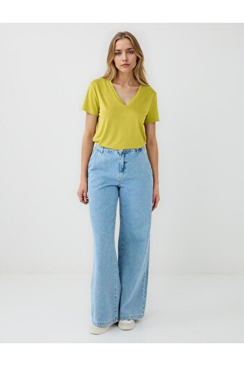 Jimmy Key Light Green V-Neck Short Sleeve Knitted Modal T-Shirt