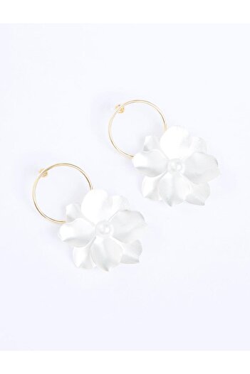Jimmy Key Silver Color Thin Hoop Earrings with Flower Figure