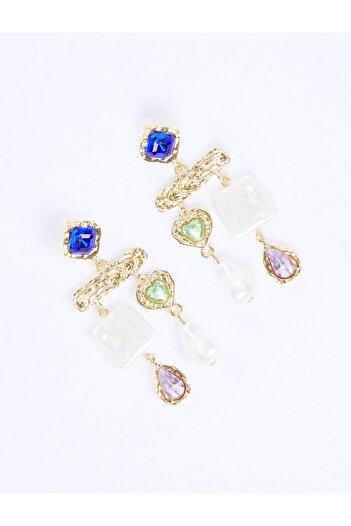 Jimmy Key Mixed Enamel Detailed Asymmetrical Stone Dangle Earrings