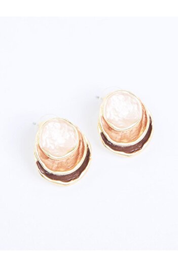Jimmy Key Brown Enamel Detailed Round Figured Earrings