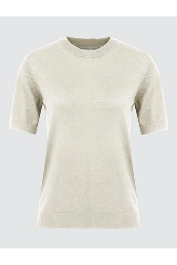 Jimmy Key Ecru Round Neck Short Sleeve Wool Blend Knitwear Sweater
