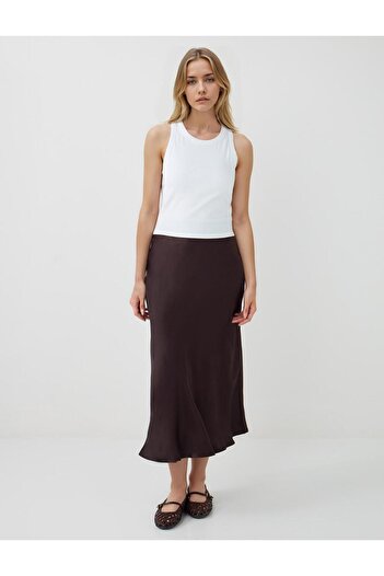 Jimmy Key Brown Regular Waist Slim Fit Long Satin Skirt