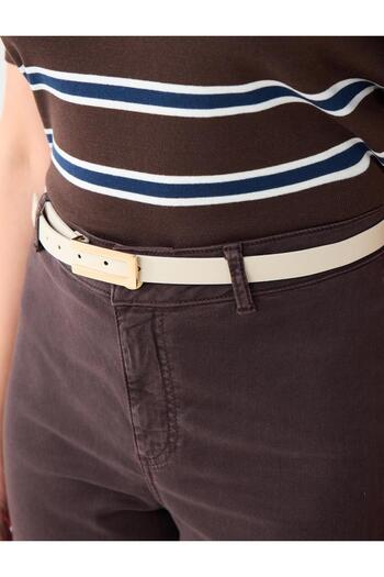Jimmy Key Beige Metal Buckle Leather Look Thin Belt