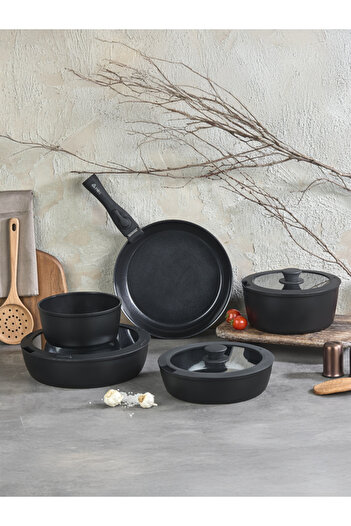 FALEZ Auris X Large 9 Piece Black Cookware Set
