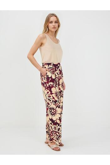 Jimmy Key Burgundy High Waist Wide Leg Long Patterned Trousers