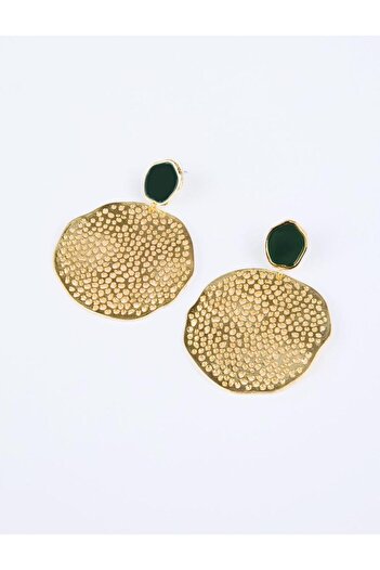 Jimmy Key Gold Color Textured Detailed Dangle Earrings