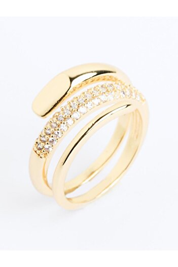 Jimmy Key Gold Color Shiny Stone Adjustable Ring