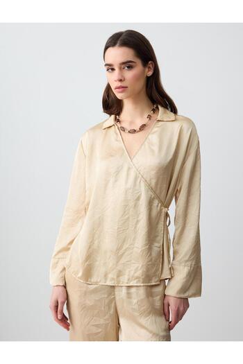 Jimmy Key Mink Double Breasted Lapel Long Sleeve Satin Shirt