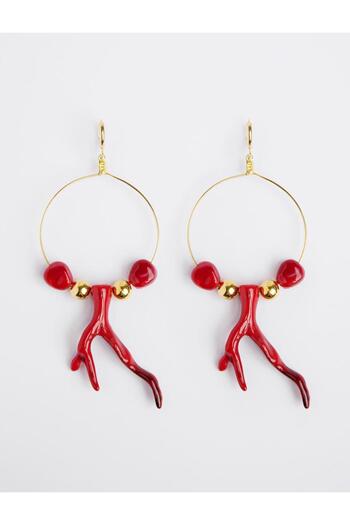 Jimmy Key Red Asymmetrical Figured Hoop Earrings