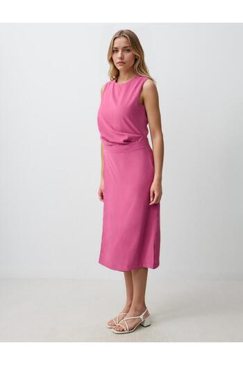 Jimmy Key Dusty Rose Straight Cut Round Neck Sleeveless Woven Midi Dress