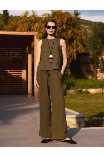 Jimmy Key Relaxed Fit High Waist Wide Leg Long Linen Pants