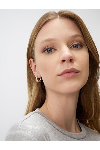 Jimmy Key Silver color stone detailed shiny hoop earrings