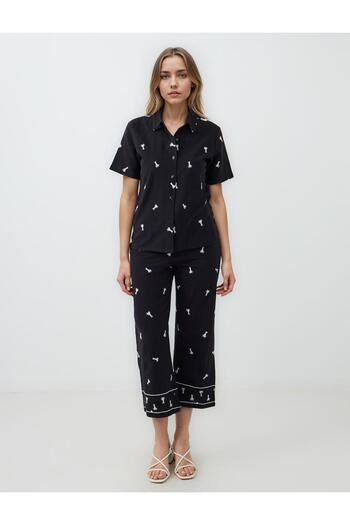 Jimmy Key Black 100% Cotton Short Sleeve Patterned Woven Shirt
