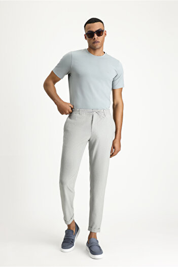 Kiğılı Super Slim Fit Extra Slim Fit Elastic Waist String Seersucker Lycra Classic Fabric Trousers
