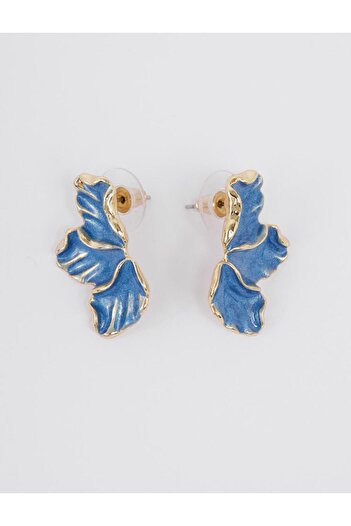 Jimmy Key Blue Leaf Figured Modern Cut Earrings