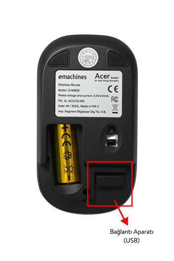 ACER eMachines Sessiz Kablosuz Mouse – USB Alıcılı, Pil Hediyeli, Ev ve Ofis için – EAM080