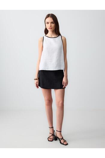 Jimmy Key Black 100% Linen Straight Cut Mini Shorts Skirt