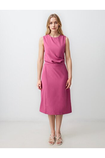 Jimmy Key Dusty Rose Straight Cut Round Neck Sleeveless Woven Midi Dress