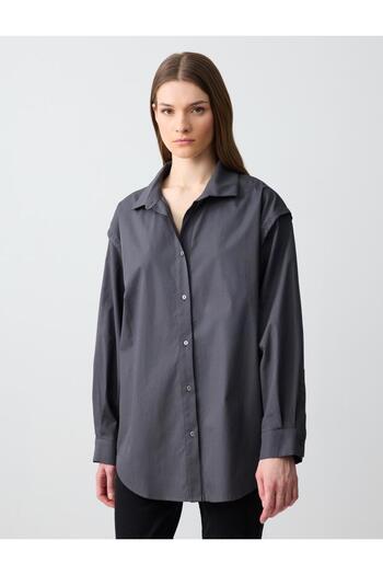 Jimmy Key Anthracite Relaxed Cut Long Sleeve Poplin Woven Shirt